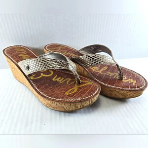 Womens Sam Edelman Romy Platform Sandals Size 8.5 Cork Wedges Slip On Leather